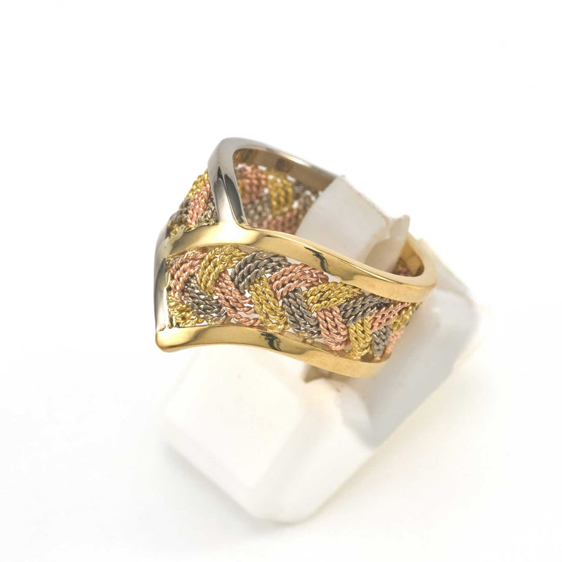 K18手編みV型スリーカラーリング