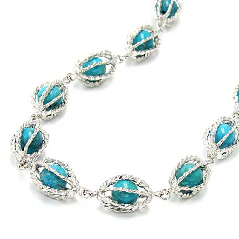 シルバーかご型トルコ石ネックレス ロング