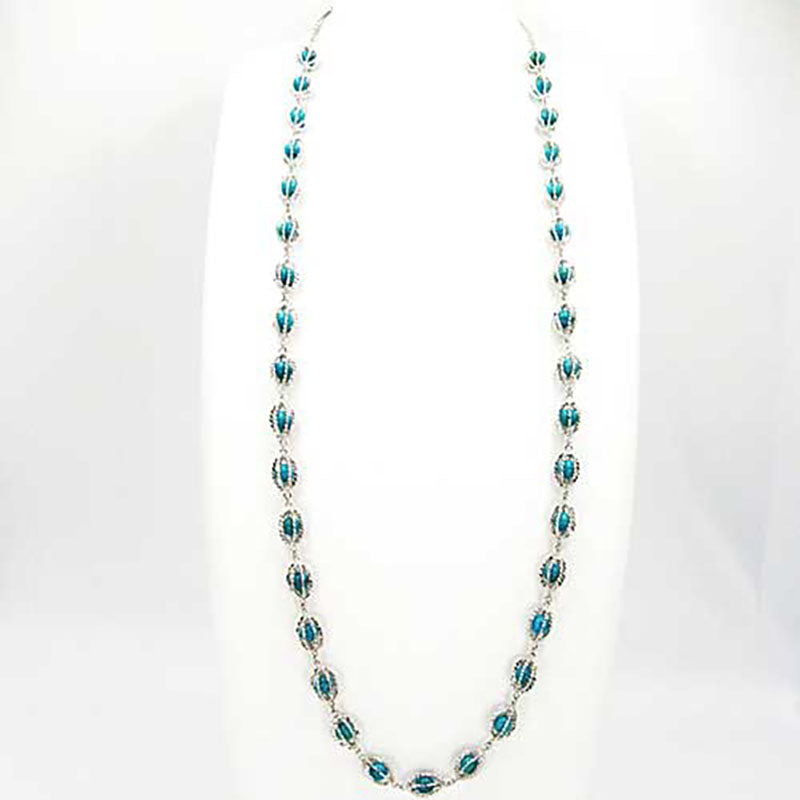 シルバーかご型トルコ石ネックレス ロング