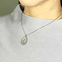 手編みシルバーしずく型ペンダント