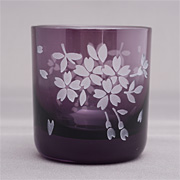 サンドブラスト(硝子彫刻)　ミニグラス　桜　紫